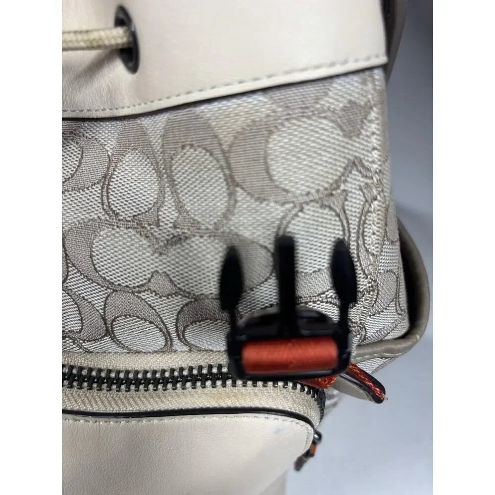 Coach League Flap Backpack Signature Jacquard Stone Ivory Leather Academia Rare